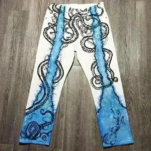Unique colorful hand-painted artsy jeans size 32 with octopus design